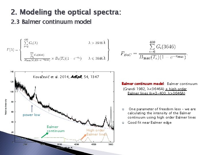 2. Modeling the optical spectra: 2. 3 Balmer continuum model Kovačević et al. 2014,