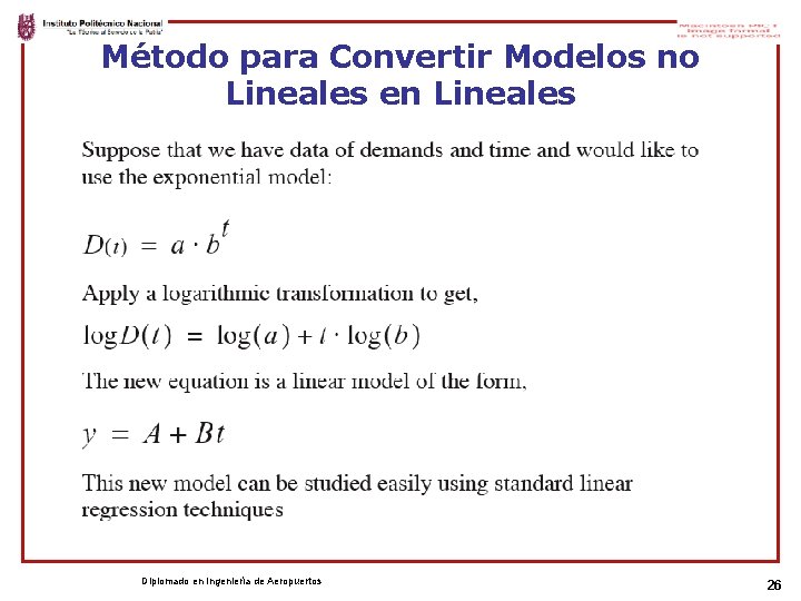 Método para Convertir Modelos no Lineales en Lineales Diplomado en Ingeniería de Aeropuertos 26