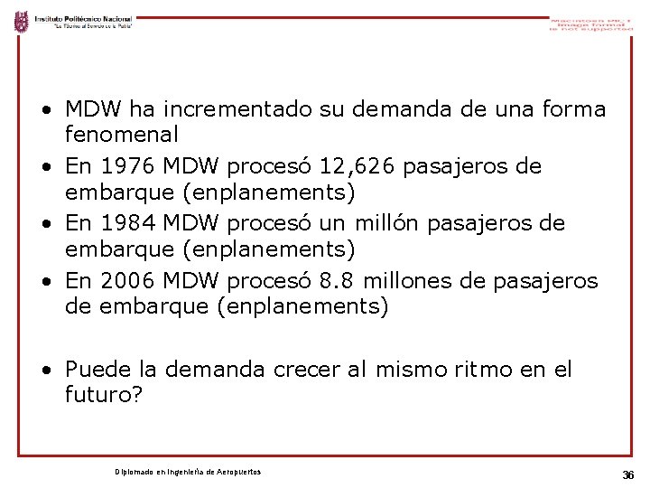  • MDW ha incrementado su demanda de una forma fenomenal • En 1976