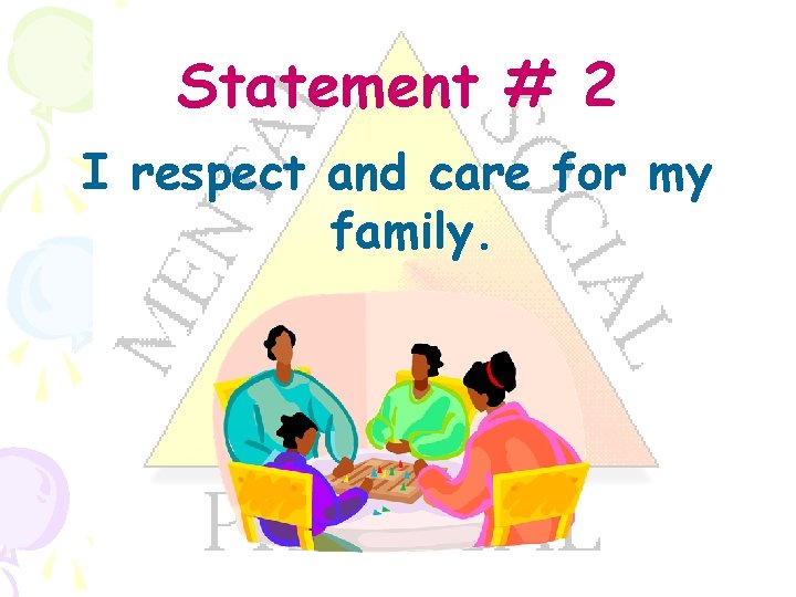 Statement # 2 I respect and care for my family. 