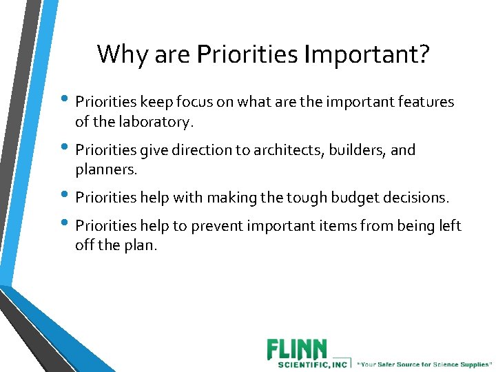 Why are Priorities Important? • Priorities keep focus on what are the important features