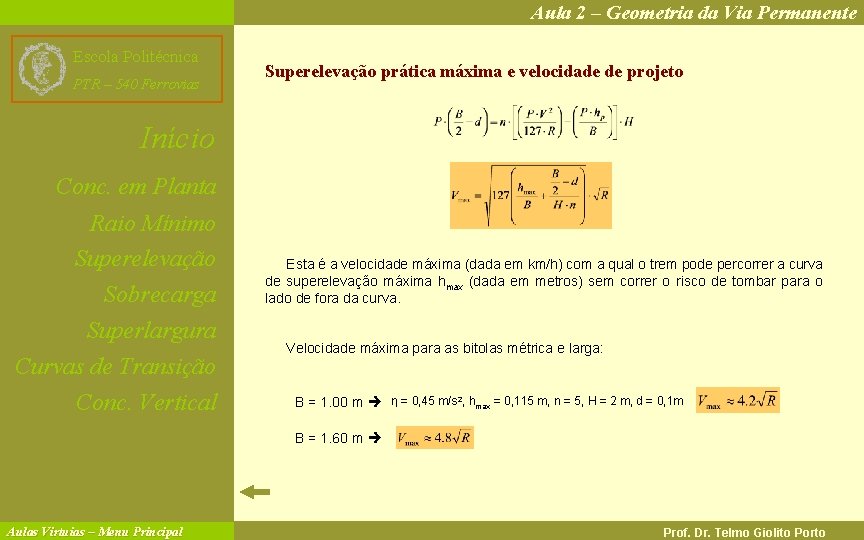 Aula 2 – Geometria da Via Permanente Escola Politécnica PTR – 540 Ferrovias Superelevação