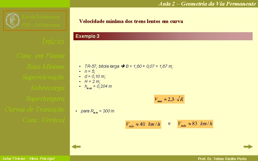 Aula 2 – Geometria da Via Permanente Escola Politécnica PTR – 540 Ferrovias Início