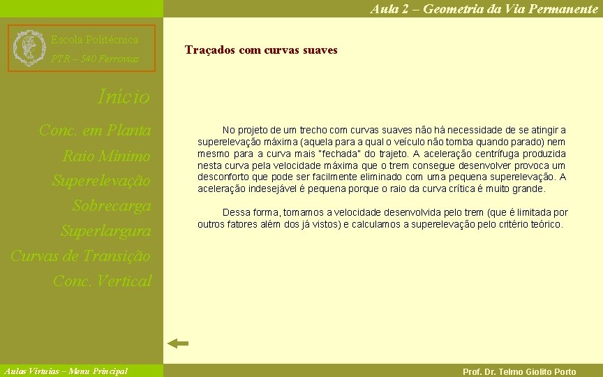 Aula 2 – Geometria da Via Permanente Escola Politécnica PTR – 540 Ferrovias Traçados