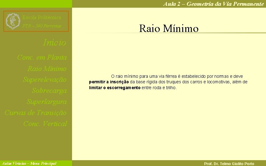 Aula 2 – Geometria da Via Permanente Escola Politécnica PTR – 540 Ferrovias Raio