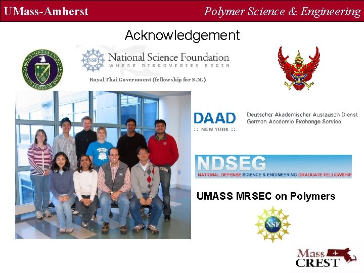 UMass-Amherst Polymer Science & Engineering Acknowledgement Royal Thai Government (fellowship for S. M. )