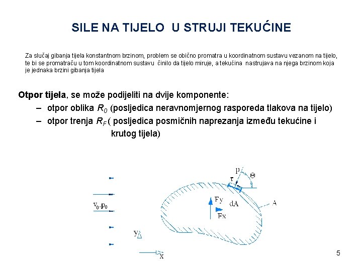 SILE NA TIJELO U STRUJI TEKUĆINE Za slučaj gibanja tijela konstantnom brzinom, problem se