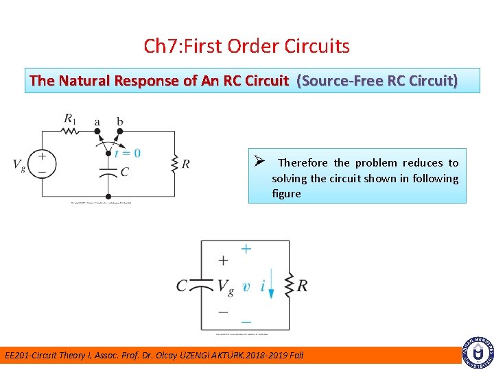 Ch 7: First Order Circuits The Natural Response of An RC Circuit (Source-Free RC