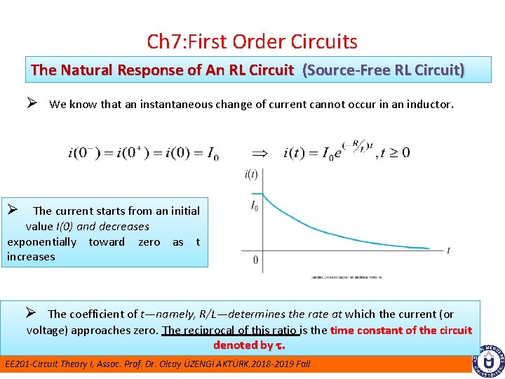 Ch 7: First Order Circuits The Natural Response of An RL Circuit (Source-Free RL