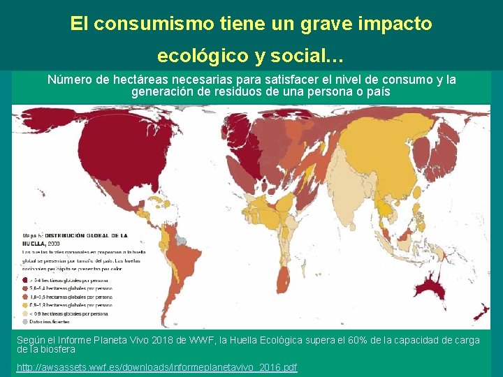 El consumismo tiene un grave impacto ecológico y social… Número de hectáreas necesarias para