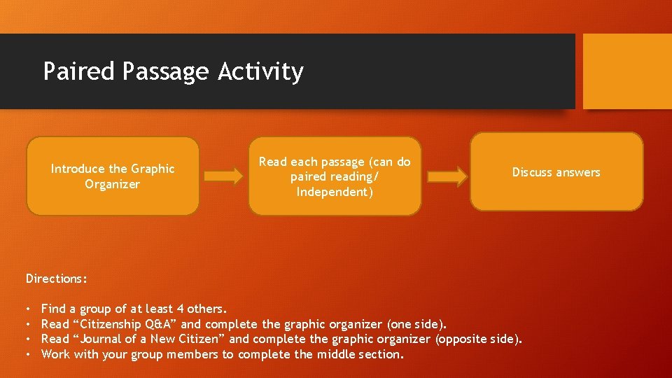 Paired Passage Activity Introduce the Graphic Organizer Read each passage (can do paired reading/