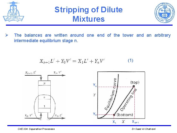 Stripping of Dilute Mixtures Ø The balances are written around one end of the