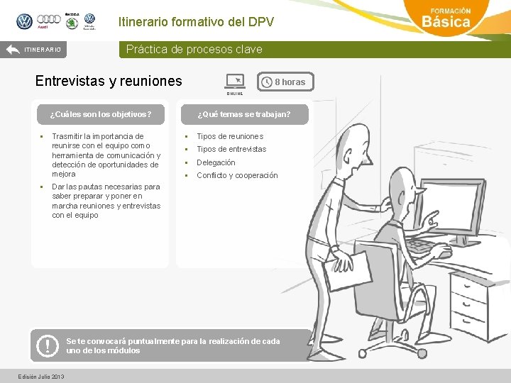 Itinerario formativo del DPV ITINERARIO Práctica de procesos clave Entrevistas y reuniones 8 horas