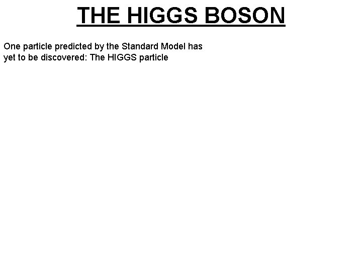 THE HIGGS BOSON One particle predicted by the Standard Model has yet to be