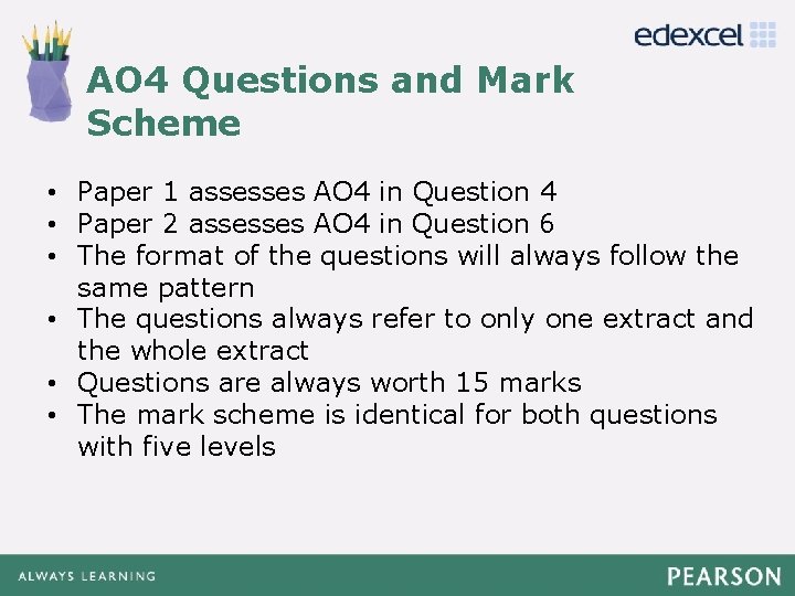AO 4 Questions and Mark Click to edit Master title style Scheme • Click