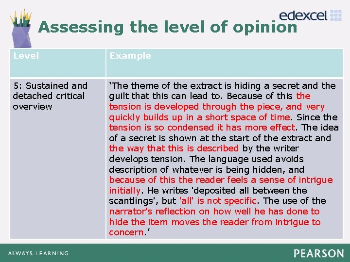 Assessing the level of opinion Click to edit Master title style Level Example •