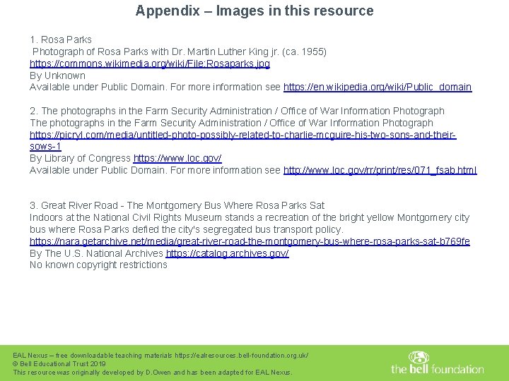 Appendix – Images in this resource Image attributions 1. Rosa Parks Photograph of Rosa Appendix – Images in this resource Image attributions 1. Rosa Parks Photograph of Rosa