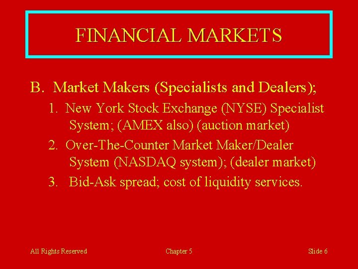 FINANCIAL MARKETS B. Market Makers (Specialists and Dealers); 1. New York Stock Exchange (NYSE)