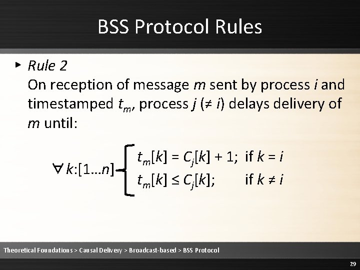 BSS Protocol Rules ▸ Rule 2 On reception of message m sent by process