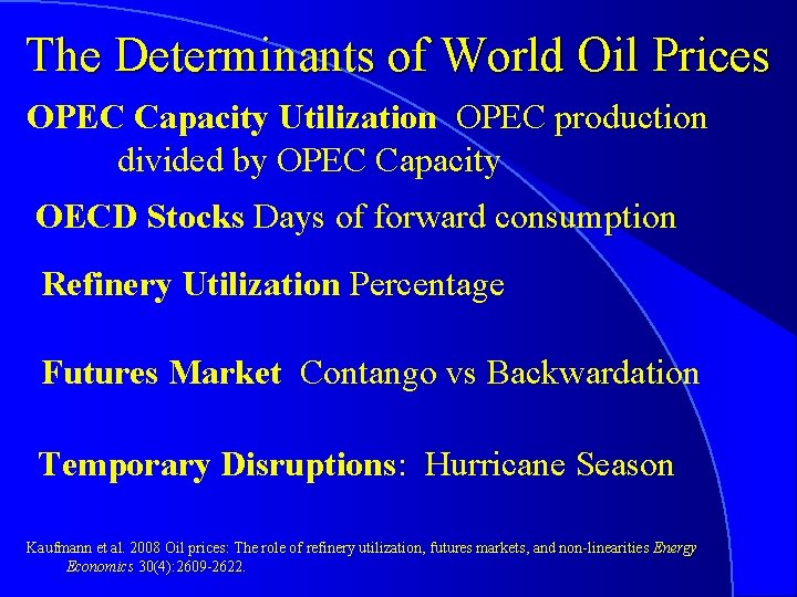 The Determinants of World Oil Prices OPEC Capacity Utilization OPEC production divided by OPEC