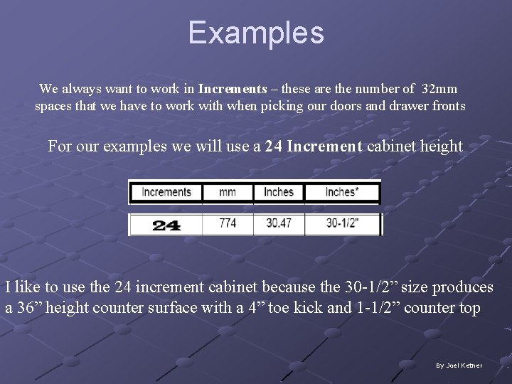 Examples We always want to work in Increments – these are the number of