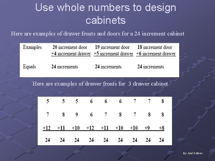 Use whole numbers to design cabinets Here are examples of drawer fronts and doors