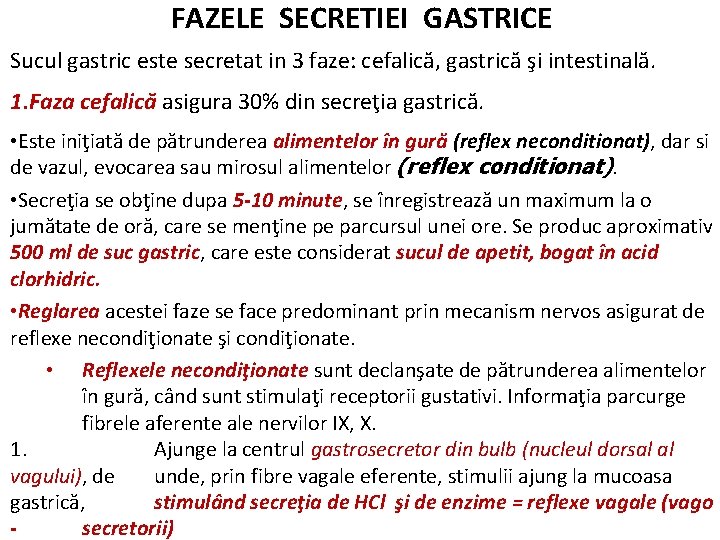 FAZELE SECRETIEI GASTRICE Sucul gastric este secretat in 3 faze: cefalică, gastrică şi intestinală.