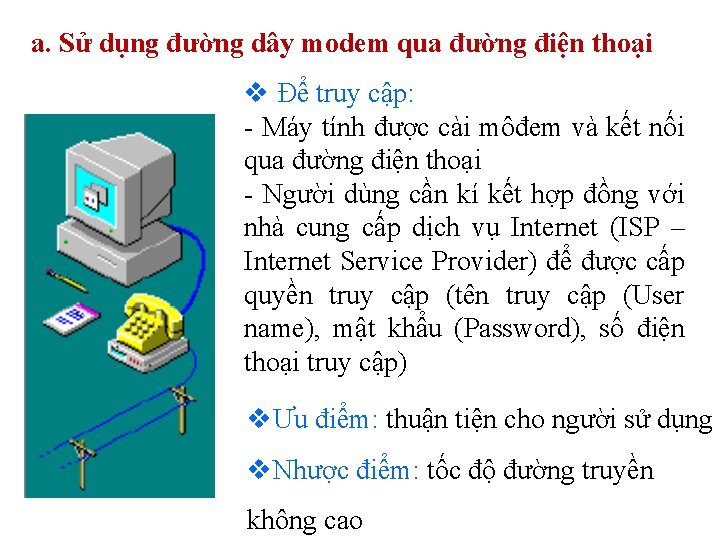 a. Sử dụng đường dây modem qua đường điện thoại v Để truy cập: