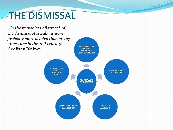 THE DISMISSAL “ In the immediate aftermath of the dismissal Australians were probably more