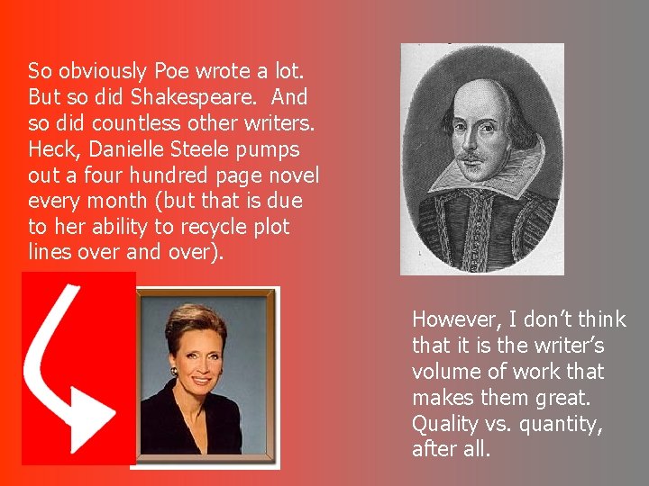 So obviously Poe wrote a lot. But so did Shakespeare. And so did countless