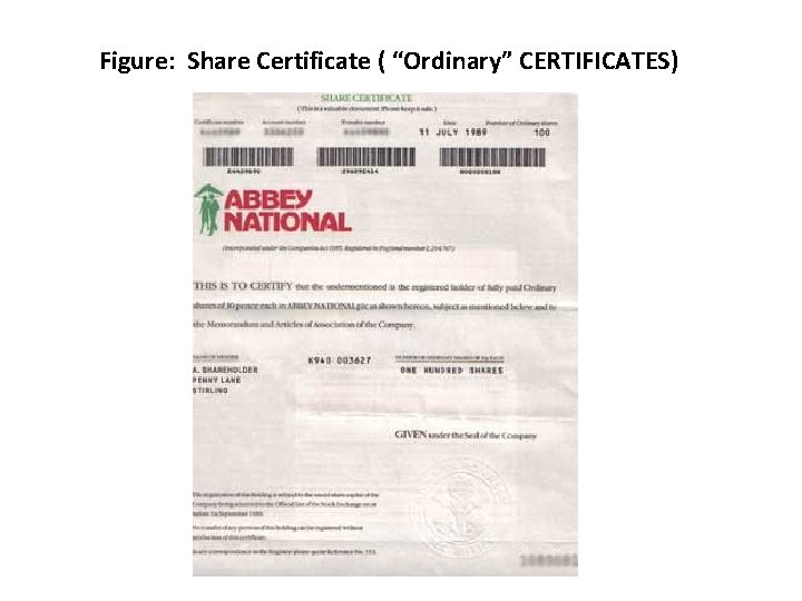 Figure: Share Certificate ( “Ordinary” CERTIFICATES) 