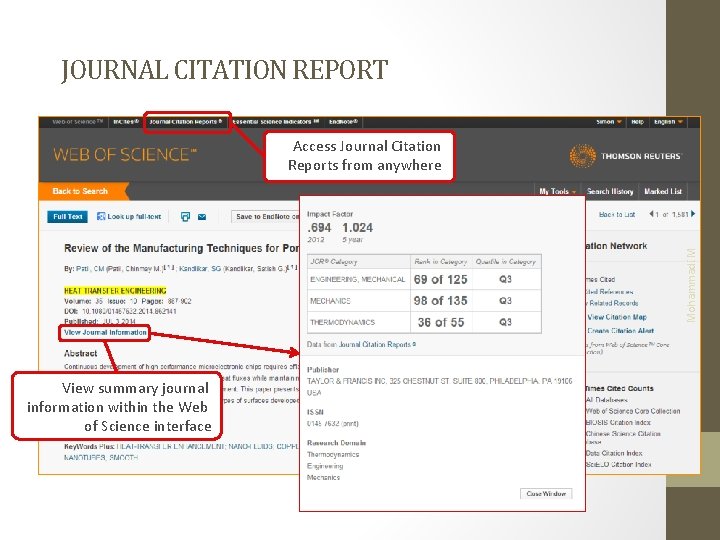 JOURNAL CITATION REPORT Mohammadi. M Access Journal Citation Reports from anywhere View summary journal