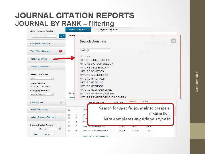 JOURNAL CITATION REPORTS Mohammadi. M JOURNAL BY RANK – filtering Search for specific journals