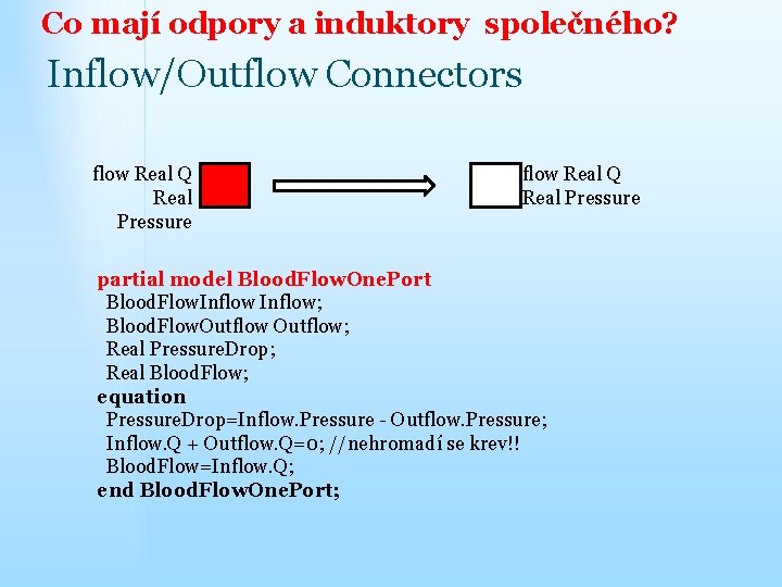 Co mají odpory a induktory společného? Inflow/Outflow Connectors flow Real Q Real Pressure partial