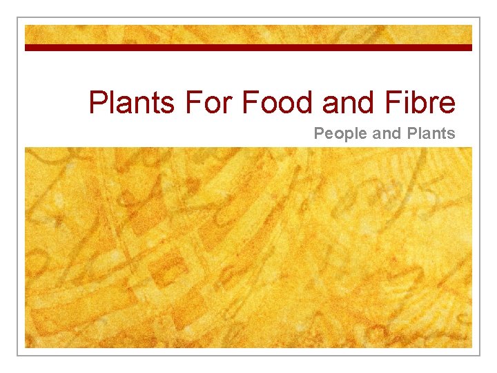 Plants For Food and Fibre People and Plants 