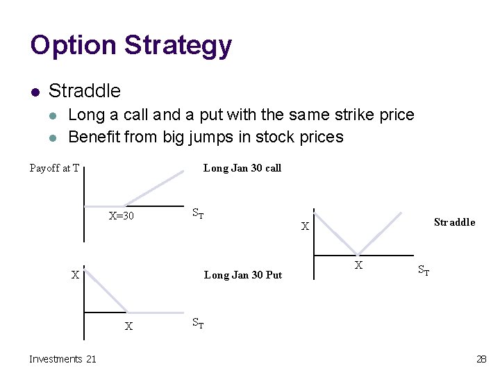 Option Strategy l Straddle l l Long a call and a put with the