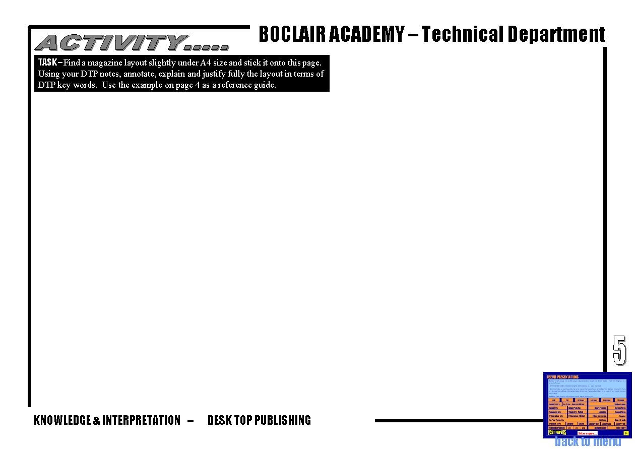 BOCLAIR ACADEMY – Technical Department TASK – Find a magazine layout slightly under A