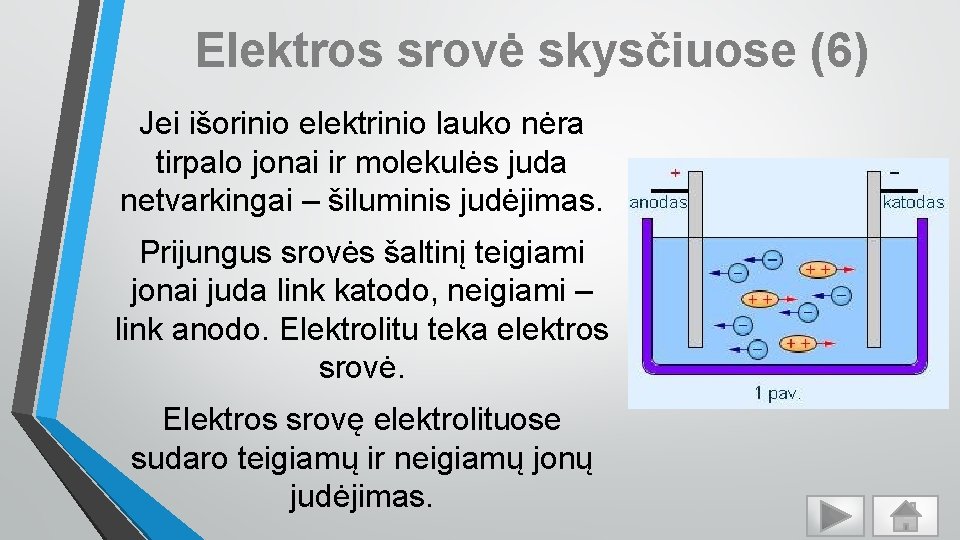 Elektros srovė skysčiuose (6) Jei išorinio elektrinio lauko nėra tirpalo jonai ir molekulės juda