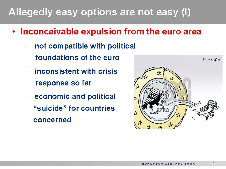 Allegedly easy options are not easy (I) • Inconceivable expulsion from the euro area