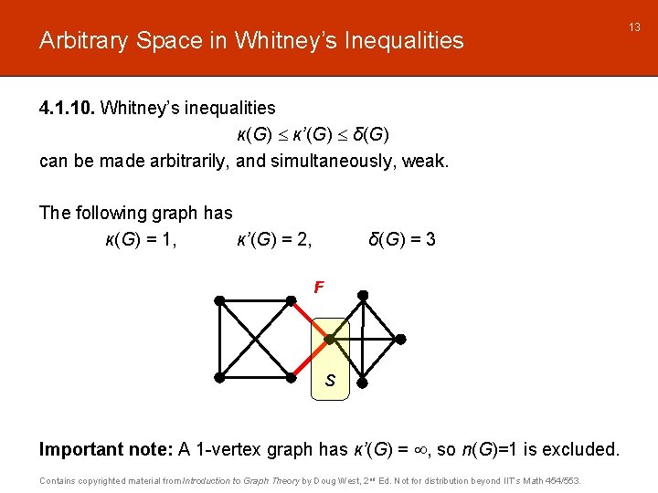 Arbitrary Space in Whitney’s Inequalities 4. 1. 10. Whitney’s inequalities κ(G) κ’(G) δ(G) can