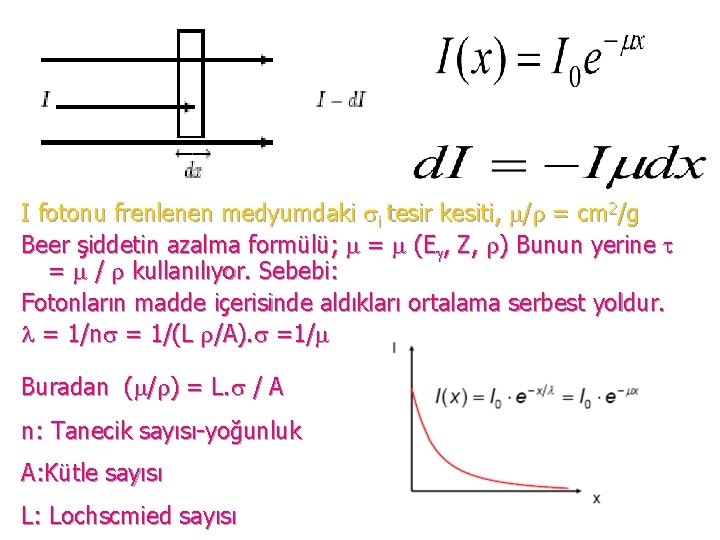 I fotonu frenlenen medyumdaki i tesir kesiti, / = cm 2/g Beer şiddetin azalma