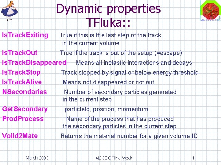 Dynamic properties TFluka: : Is. Track. Exiting True if this is the last step