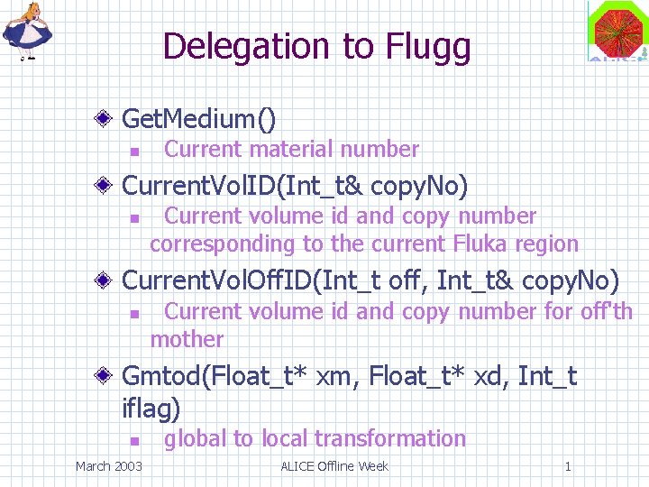 Delegation to Flugg Get. Medium() Current material number Current. Vol. ID(Int_t& copy. No) Current