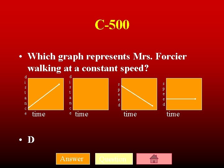 C-500 • Which graph represents Mrs. Forcier walking at a constant speed? d i