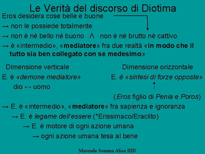 Le Verità del discorso di Diotima Eros desidera cose belle e buone → non