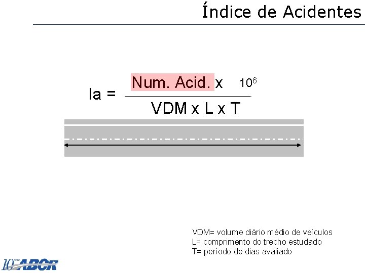 Índice de Acidentes Ia = Num. Acid. x 106 VDM x L x T