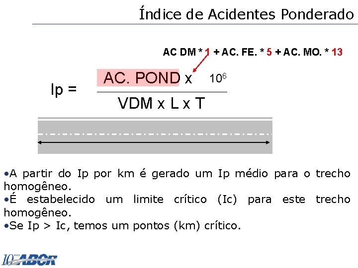 Índice de Acidentes Ponderado AC DM * 1 + AC. FE. * 5 +