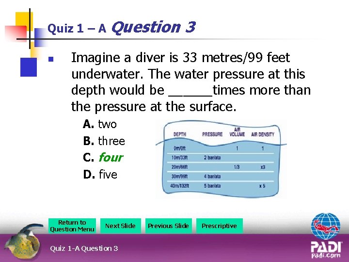 Quiz 1 – A Question n 3 Imagine a diver is 33 metres/99 feet