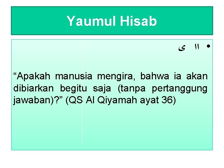 Yaumul Hisab • ﺍﺍ ﻯ “Apakah manusia mengira, bahwa ia akan dibiarkan begitu saja