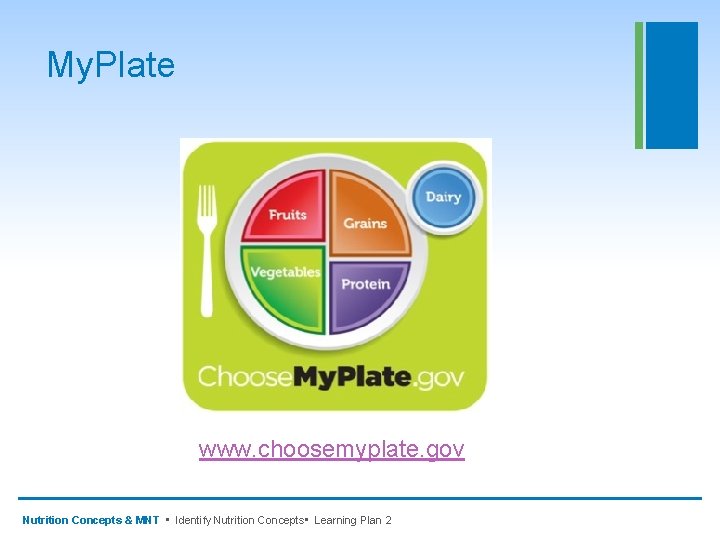 My. Plate www. choosemyplate. gov Nutrition Concepts & MNT • Identify Nutrition Concepts •